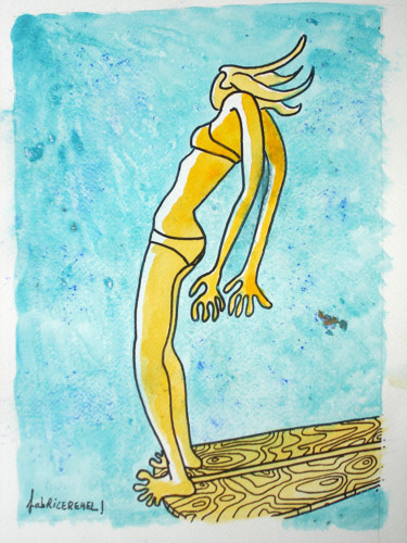 Drawing titled "Surfeuse" by Fabrice Réhel, Original Artwork, Watercolor Mounted on artwork_cat.