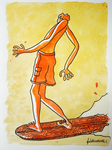 Disegno intitolato "Surfeur" da Fabrice Réhel, Opera d'arte originale