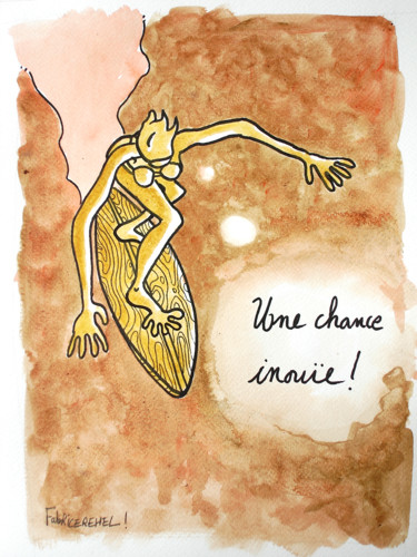 Drawing titled "Une chance inouïe !" by Fabrice Réhel, Original Artwork