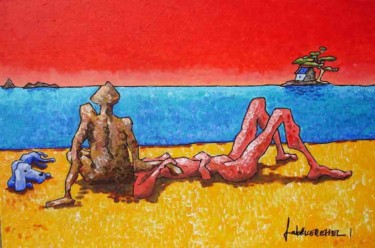 Painting titled "LOVE ON THE BEACH" by Fabrice Réhel, Original Artwork