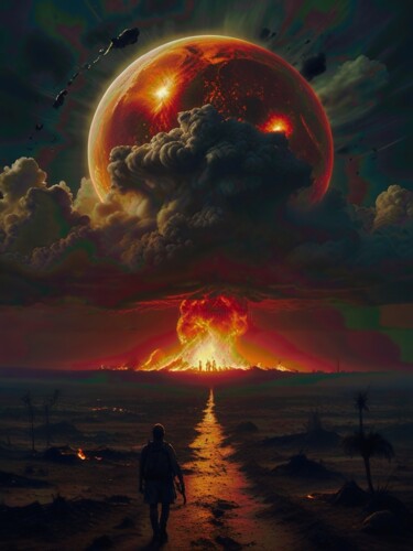 Digitale Kunst mit dem Titel "moon apocalipse" von Fabricio De Souza Cabral, Original-Kunstwerk, KI-generiertes Bild