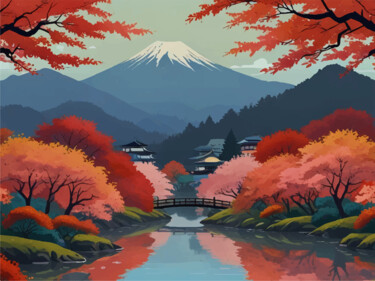 Artes digitais intitulada "landscape art japan" por Fabricio De Souza Cabral, Obras de arte originais, Imagem gerada por IA