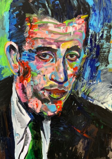 Painting titled "J. D. SALINGER" by Lautir, Original Artwork, Acrylic Mounted on Cardboard