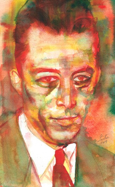 Peinture intitulée "ALBERT CAMUS (2)" par Lautir, Œuvre d'art originale, Aquarelle