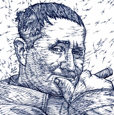 Drawing titled "BERTOLT BRECHT" by Lautir, Original Artwork, Ink