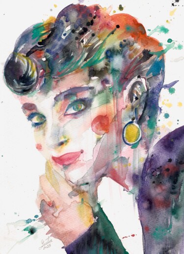 Painting titled "AUDREY HEPBURN" by Lautir, Original Artwork, Watercolor