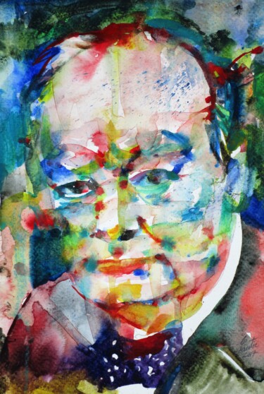 Painting titled "WINSTON CHURCHILL" by Lautir, Original Artwork, Watercolor