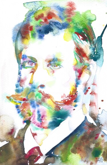 Painting titled "SIGMUND FREUD (4)" by Lautir, Original Artwork, Watercolor