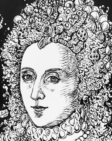 Desenho intitulada "QUEEN ELIZABETH I o…" por Lautir, Obras de arte originais, Tinta