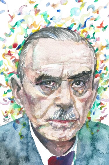 Картина под названием "THOMAS MANN" - Lautir, Подлинное произведение искусства, Акварель