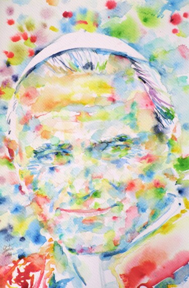 Painting titled "POPE JOHN PAUL II" by Lautir, Original Artwork, Watercolor