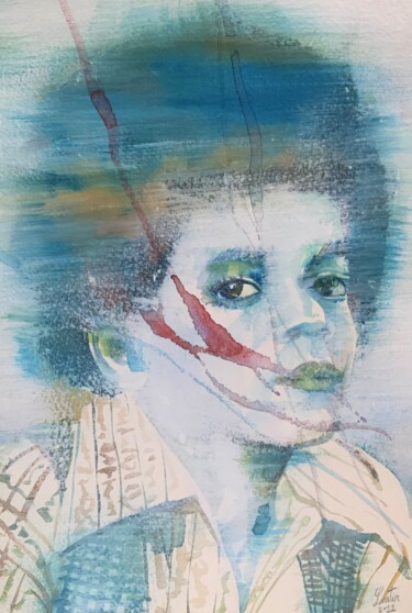 Painting titled "MICHAEL JACKSON" by Lautir, Original Artwork, Watercolor