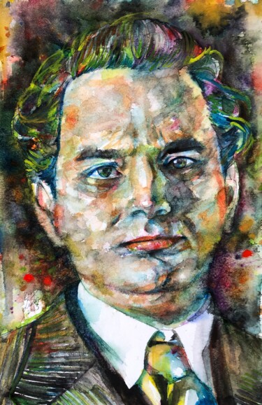 Painting titled "THOMAS WOLFE" by Lautir, Original Artwork, Watercolor