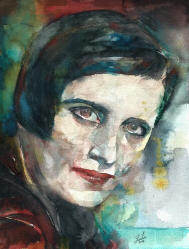 Painting titled "AYN RAND" by Lautir, Original Artwork, Watercolor