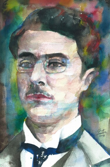 Painting titled "FERNANDO PESSOA" by Lautir, Original Artwork, Watercolor