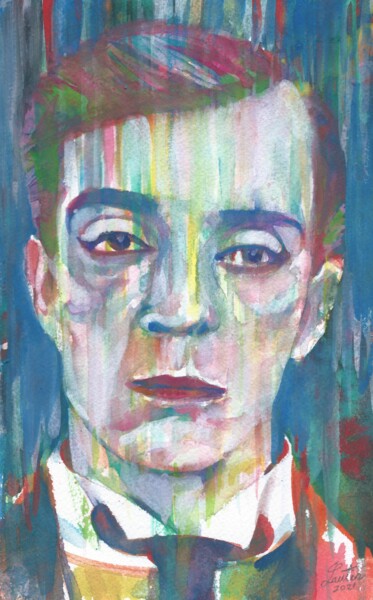 Schilderij getiteld "BUSTER KEATON" door Lautir, Origineel Kunstwerk, Aquarel