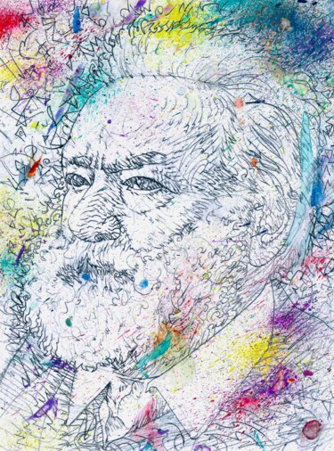 Schilderij getiteld "VICTOR HUGO" door Lautir, Origineel Kunstwerk, Aquarel