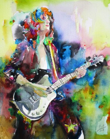 Painting titled "JIMMY PAGE" by Lautir, Original Artwork, Watercolor