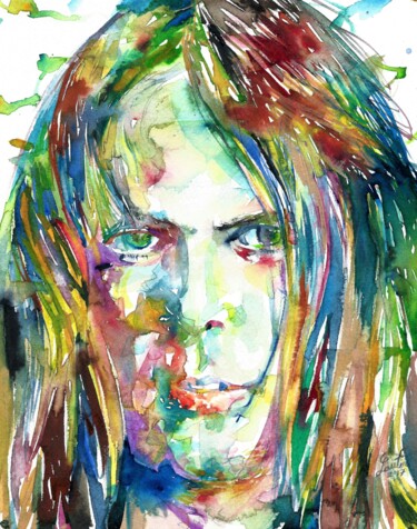 Malerei mit dem Titel "NEIL YOUNG" von Lautir, Original-Kunstwerk, Aquarell