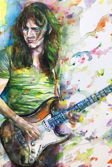 Schilderij getiteld "DAVID GILMOUR" door Lautir, Origineel Kunstwerk, Aquarel