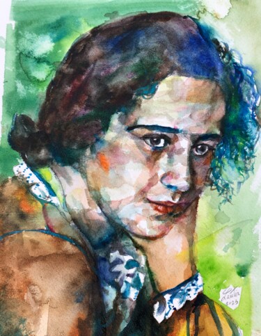 Painting titled "HANNAH ARENDT water…" by Lautir, Original Artwork, Watercolor