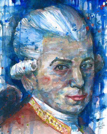 Painting titled "MOZART watercolor p…" by Lautir, Original Artwork, Watercolor