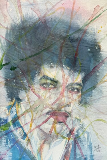 Painting titled "JIMI HENDRIX" by Lautir, Original Artwork, Watercolor