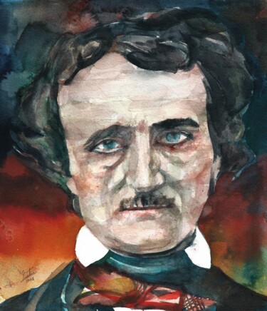 Painting titled "EDGAR ALLAN POE" by Lautir, Original Artwork, Watercolor