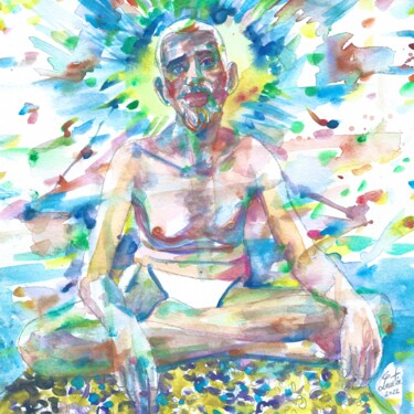 Malerei mit dem Titel "RAMANA MAHARSHI (2)" von Lautir, Original-Kunstwerk, Aquarell