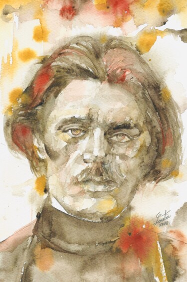 Painting titled "MAXIM GORKY" by Lautir, Original Artwork, Watercolor