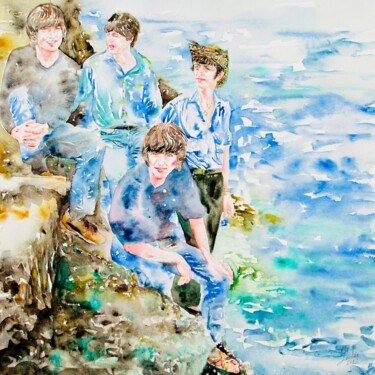 Schilderij getiteld "THE BEATLES" door Lautir, Origineel Kunstwerk, Aquarel