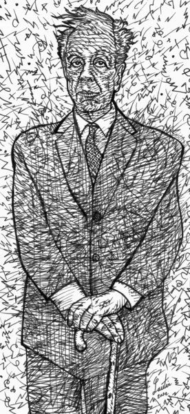 Drawing titled "BORGES" by Lautir, Original Artwork, Ink