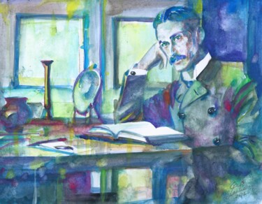 Malerei mit dem Titel "THOMAS MANN (3)" von Lautir, Original-Kunstwerk, Aquarell