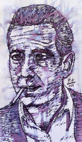 Schilderij getiteld "HUMPHREY BOGART (2)" door Lautir, Origineel Kunstwerk, Inkt