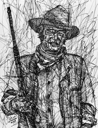 Рисунок под названием "JOHN WAYNE" - Lautir, Подлинное произведение искусства, Чернила