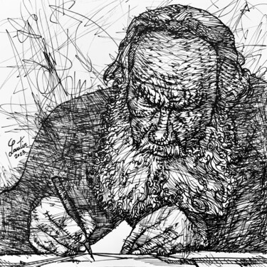 Desenho intitulada "LEO TOLSTOY" por Lautir, Obras de arte originais, Tinta