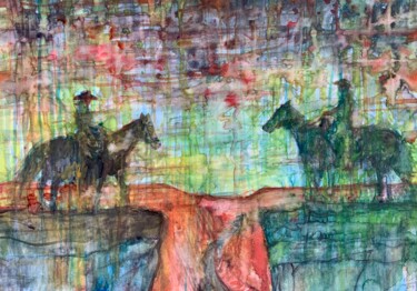 Painting titled "TWO COWBOYS" by Lautir, Original Artwork, Watercolor