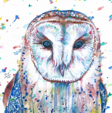 Malerei mit dem Titel "OWL" von Lautir, Original-Kunstwerk, Aquarell