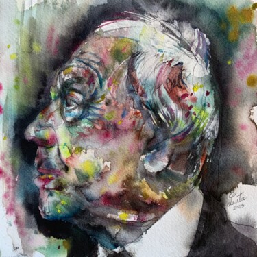 Schilderij getiteld "BORGES watercolor p…" door Lautir, Origineel Kunstwerk, Aquarel