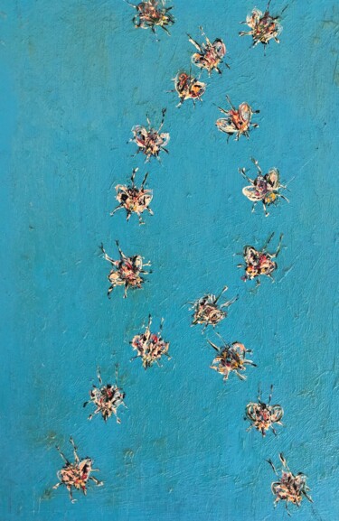 Malerei mit dem Titel "SEVENTEEN FLIES FLY…" von Lautir, Original-Kunstwerk, Öl