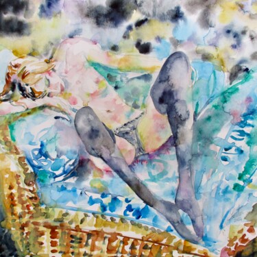 Painting titled "SLEEPER" by Lautir, Original Artwork, Watercolor