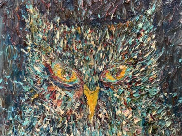 Painting titled "OWL - NIGHT WATCHER" by Lautir, Original Artwork, Oil