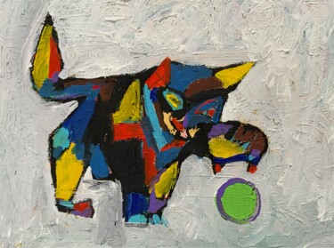 Картина под названием "PORTRAIT OF CAT PLA…" - Lautir, Подлинное произведение искусства, Акрил