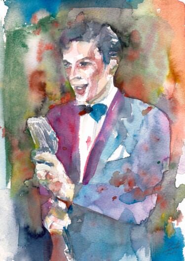 Pintura intitulada "FRANK SINATRA water…" por Lautir, Obras de arte originais, Aquarela