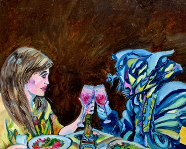 Malerei mit dem Titel "DINNER WITH THE ALI…" von Lautir, Original-Kunstwerk, Öl