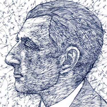 Dessin intitulée "MAURICE RAVEL ink p…" par Lautir, Œuvre d'art originale, Encre