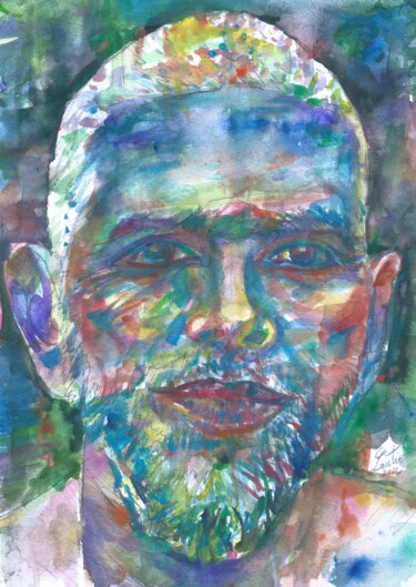 Malerei mit dem Titel "RAMANA MAHARSHI wat…" von Lautir, Original-Kunstwerk, Aquarell