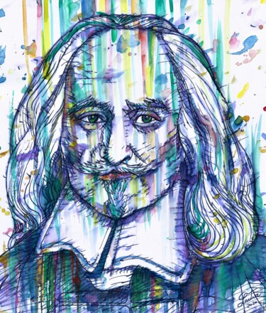 Painting titled "THOMAS HOBBES" by Lautir, Original Artwork, Watercolor