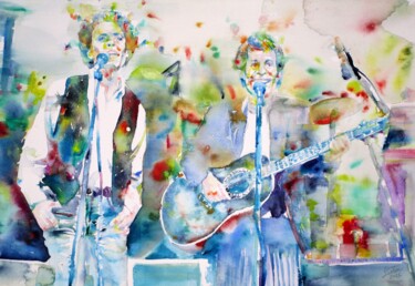 Pintura intitulada "SIMON and GARFUNKEL" por Lautir, Obras de arte originais, Aquarela