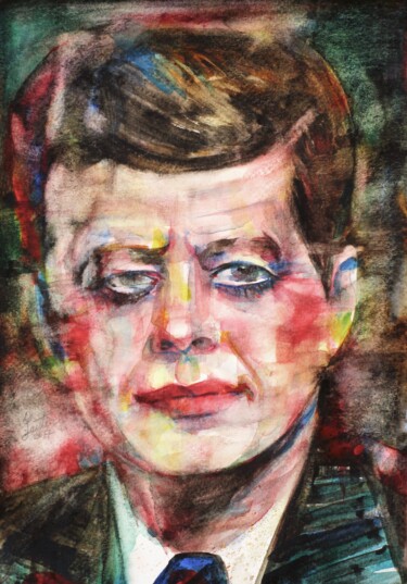 Schilderij getiteld "JOHN F. KENNEDY wat…" door Lautir, Origineel Kunstwerk, Aquarel